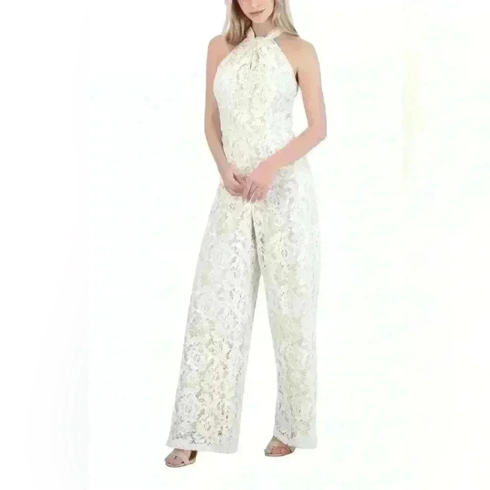 JULIA JORDAN knot Lace Jumpsuit In‎ white / Nude Size 4 - Picture 3 of 12